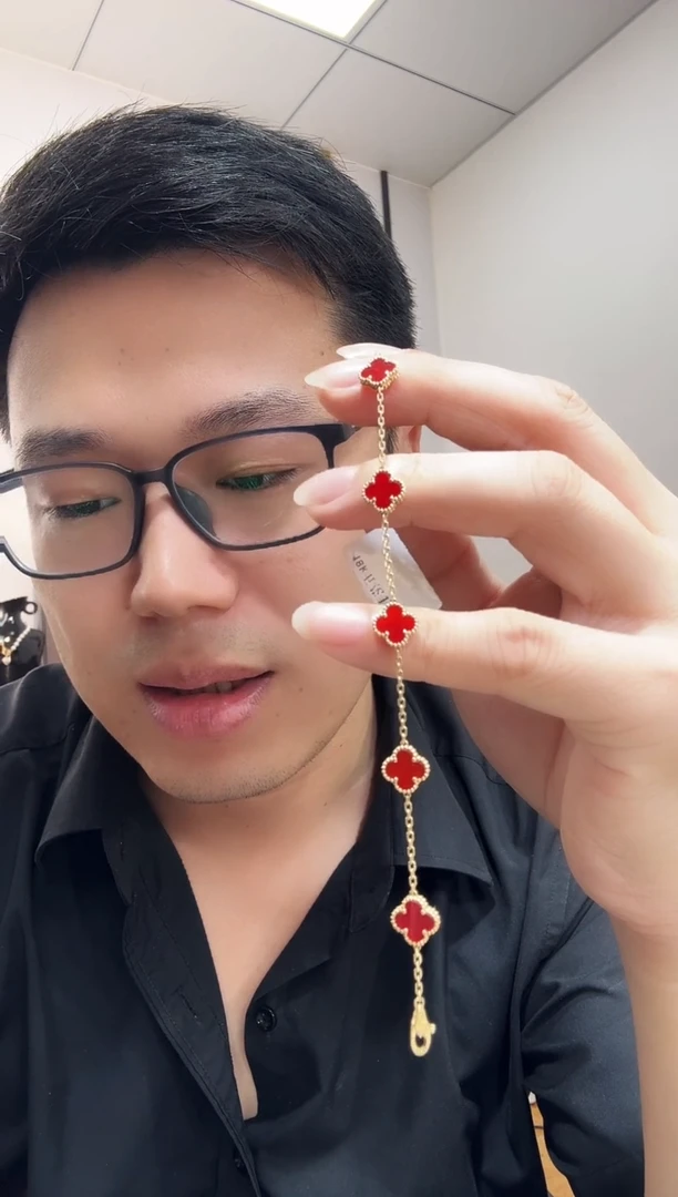 玛瑙/玉髓手链18K金镶嵌红色k黄，小号五花手链GHJ