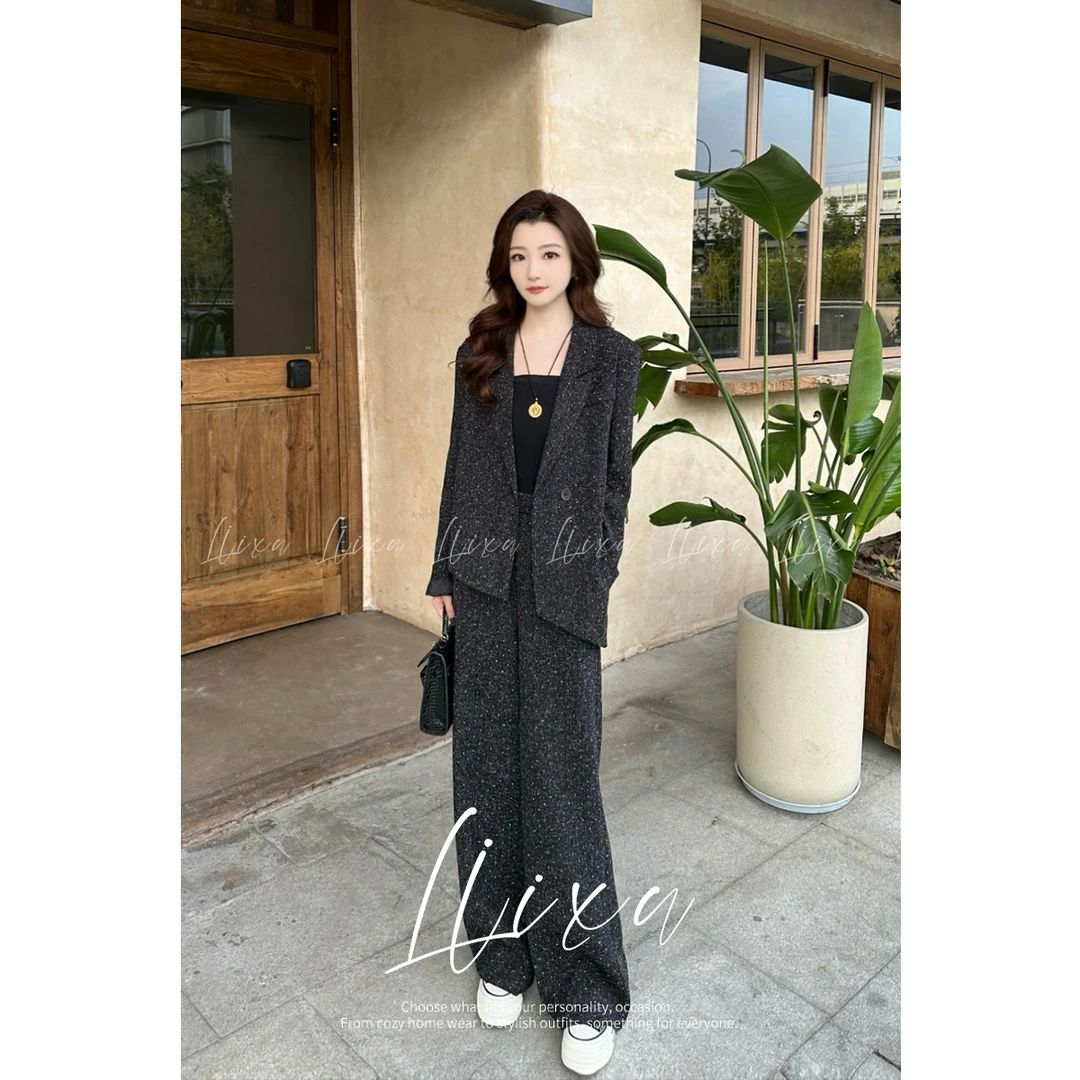 Liixu高级感气质亮钻女装西服裤子三件套24TZ136