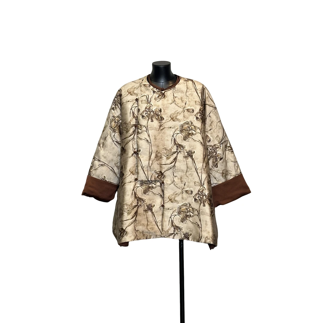 「利琪高订」国风显瘦秋冬保暖夹羊驼绒百搭时尚丝毛棉外套A7083