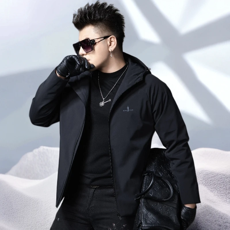 宾斯洛特连帽冲锋衣夹克男士秋季新款潮流休闲防风设计感外套男装