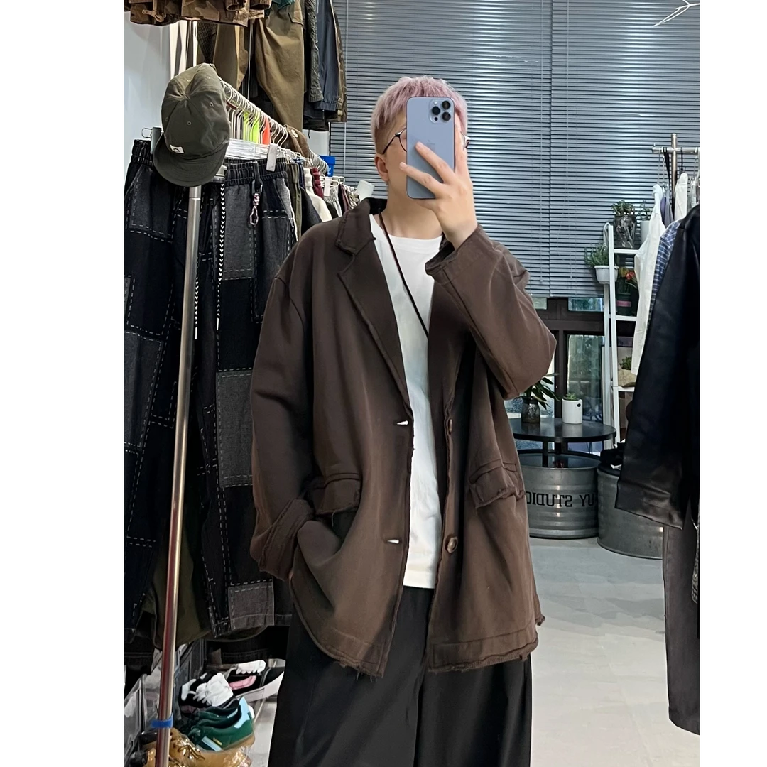 UY【重磅福利】阿美咔叽复古350g毛边休闲西装外套vintage男女外套