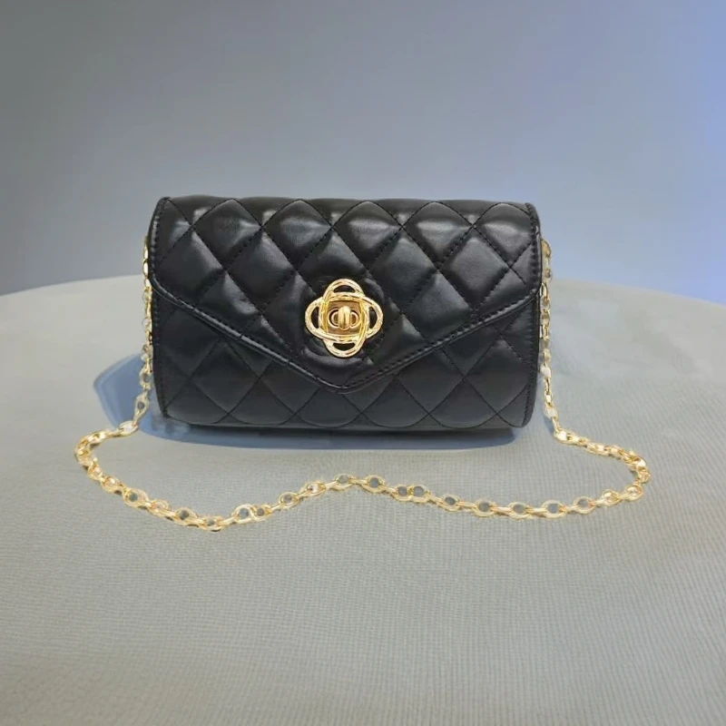 包包女2024新款女包斜挎包女士夏季时尚女包菱格链条包8913黑色