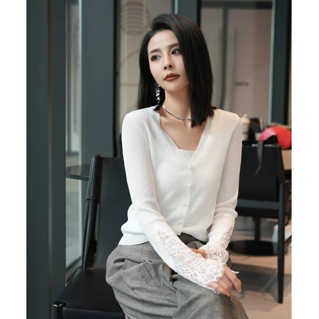 POPULARYW【月光手札】Z·R上品屋 法式设计感袖口蕾丝拼接针织衫