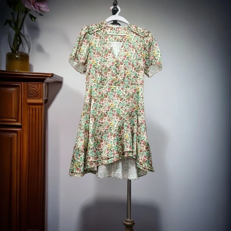 夏季V领碎花连衣裙C131