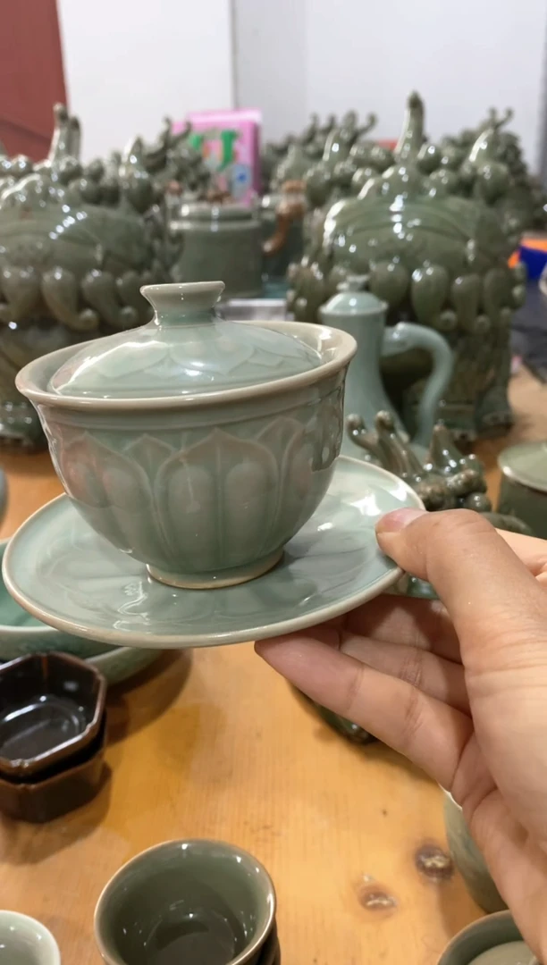 耀州窑南朝莲瓣盖碗 微瑕 XG001