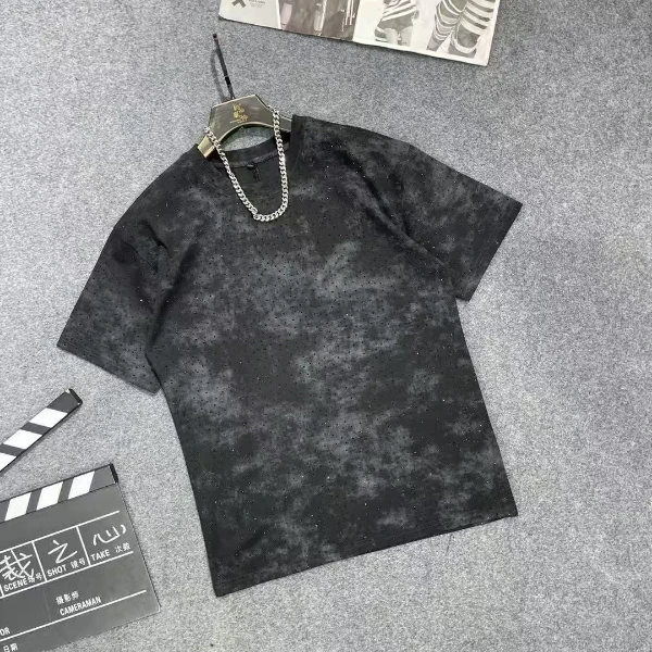 扎染夏季圆领短袖休闲半袖水洗t恤复古做旧水洗时尚印花满天星