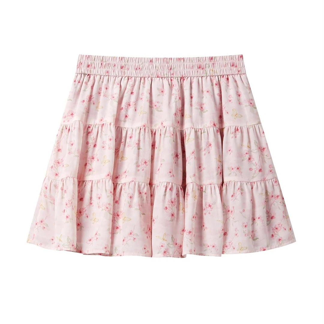 羊城故事-粉色减龄碎花半身短裙女2025高腰显瘦A字裙Y50449547