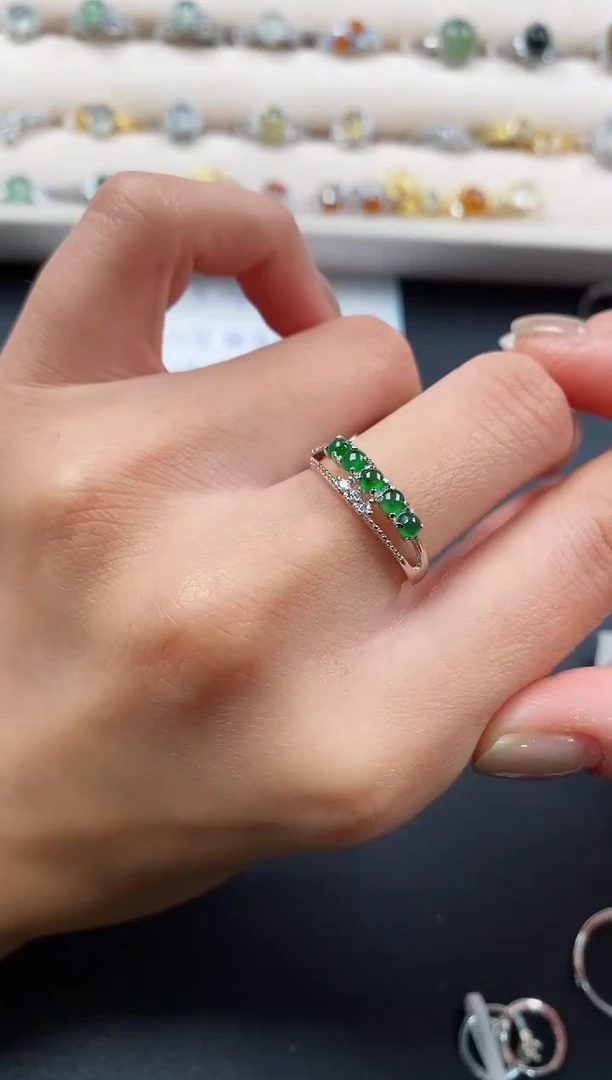 银S925镶嵌戒指翡翠4444444+9