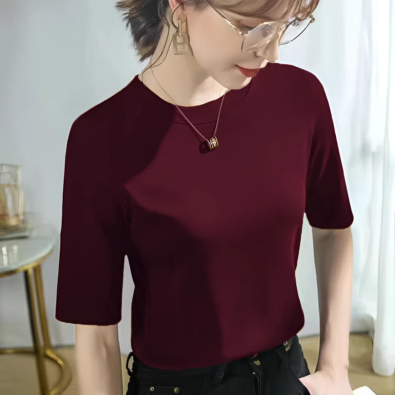 五分袖弹力养肤衣基础不挑人款春秋时尚设计感简约打底衫新款