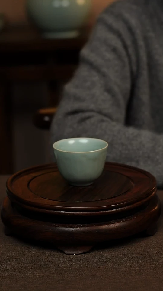 瓷片仿古天青莲心杯50ml 微瑕 不带礼盒