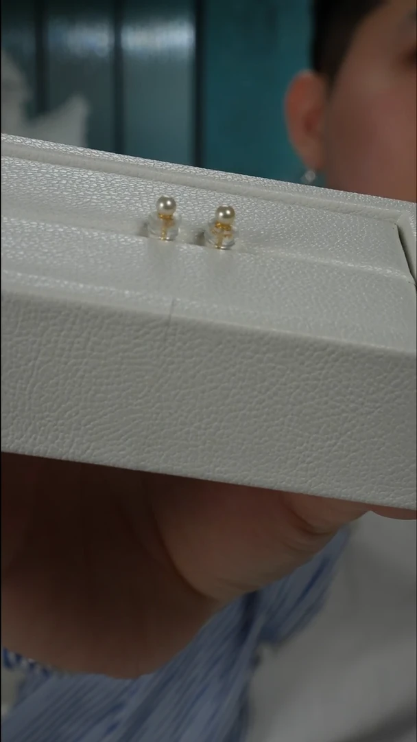 银S925镶嵌耳钉海水珍珠AK羽皇金素钉3-3.5（AJ60)