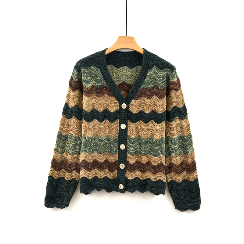 东达蒙古王【100山羊绒】新款时尚针织长袖条纹羊绒开衫-DMW5756T