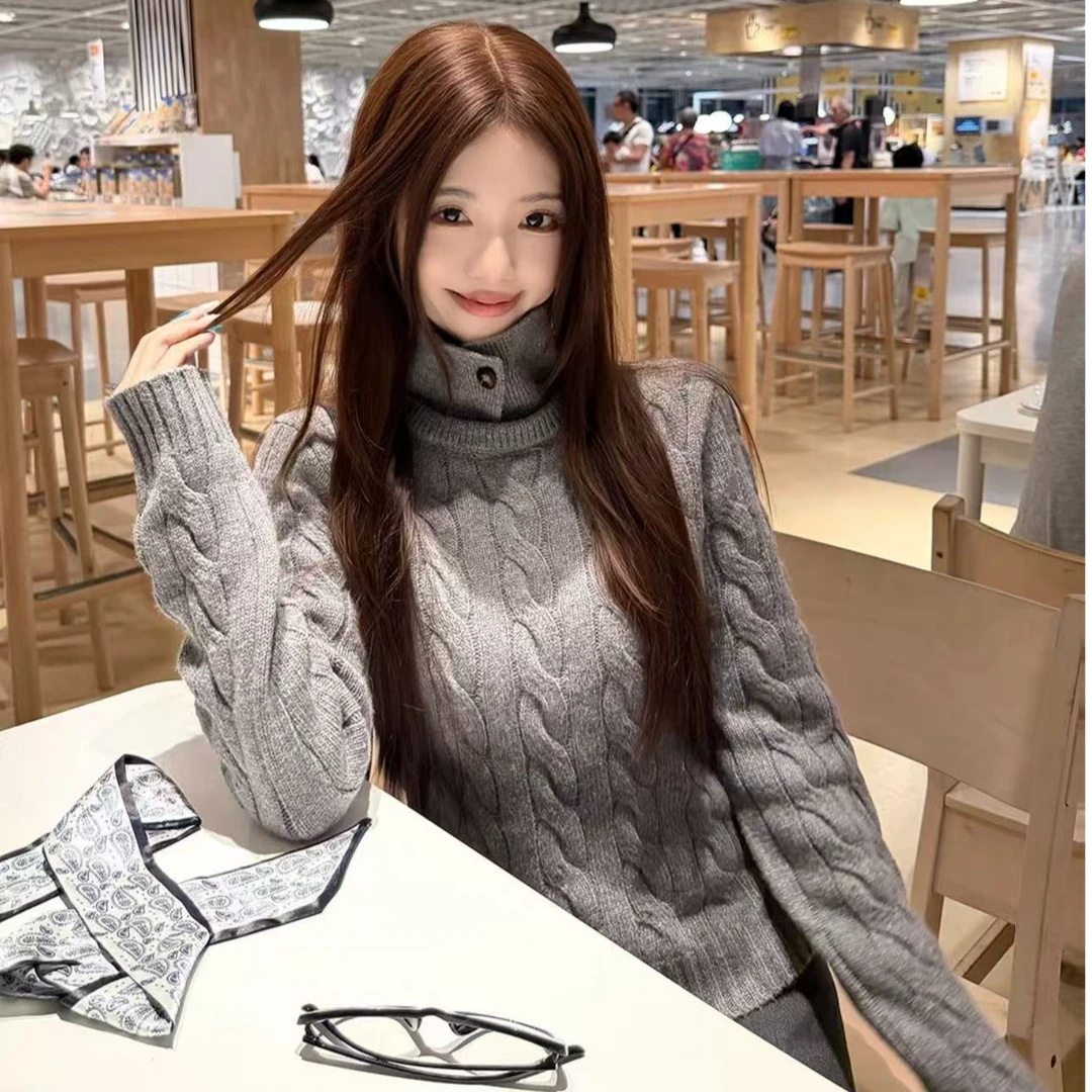 【极简主义】秋冬季慵懒风绞花针织毛衣翻领/立领两穿设计毛衣