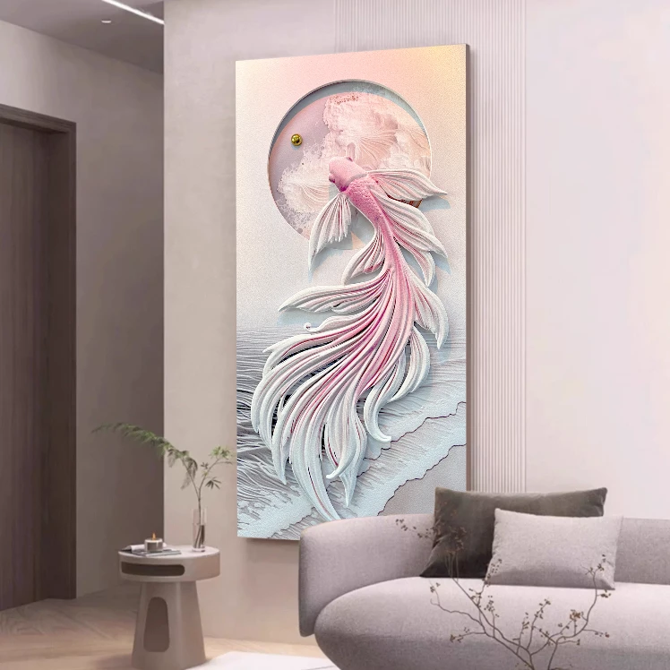 立体浮雕锦鲤鱼聚财客厅玄关走廊过道带灯装饰画