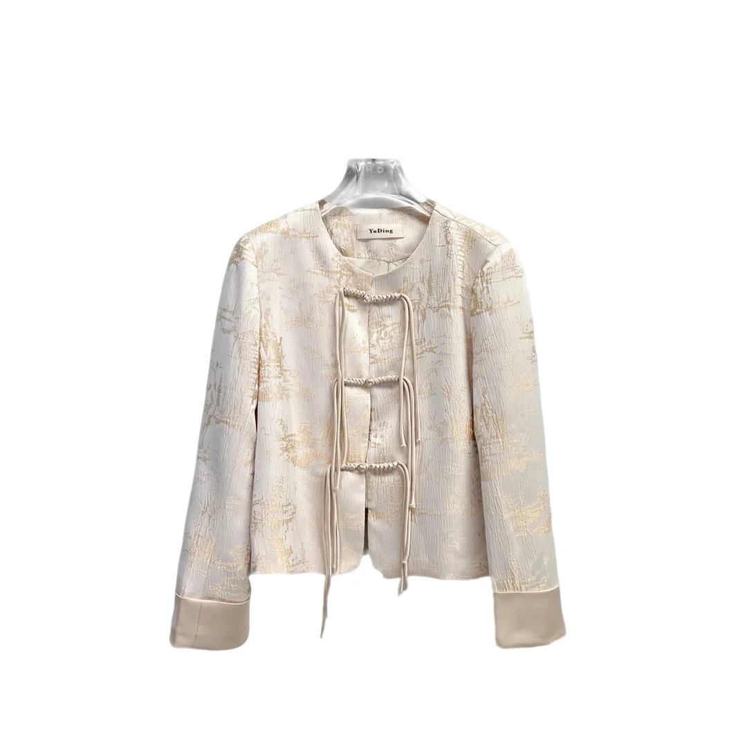 新中式盘扣提花面料重工印花水墨画感时尚女款外套