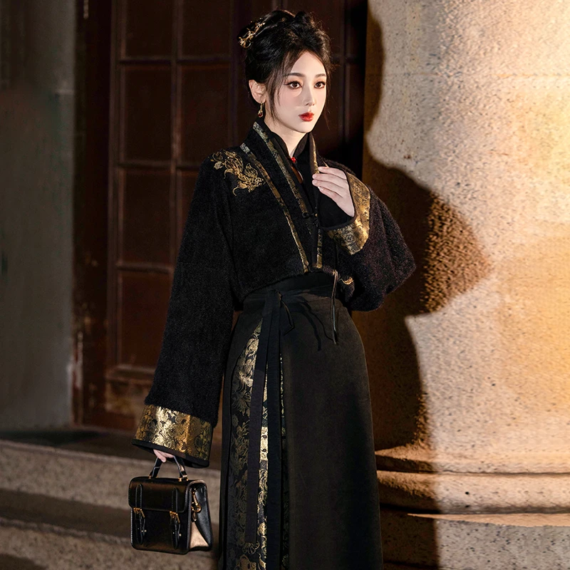 拟梦【年年黑色】旋裙版 宋制汉元素刺绣织金贵气千金风小个子显高