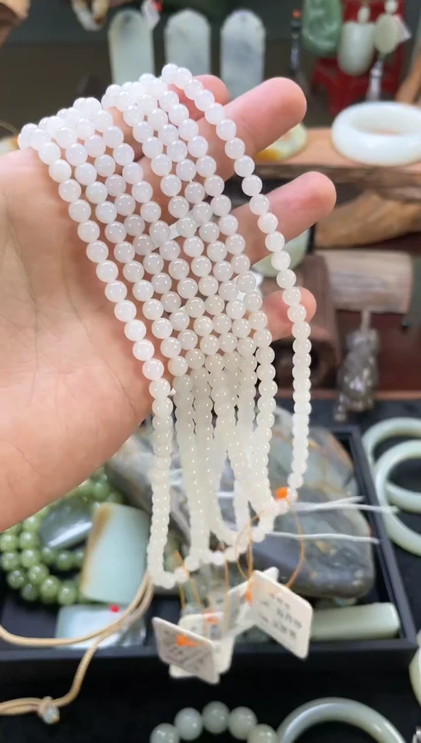 【闪购商品】和田玉项链未镶嵌108卡6天泰矿白玉珠链S 多样性发一