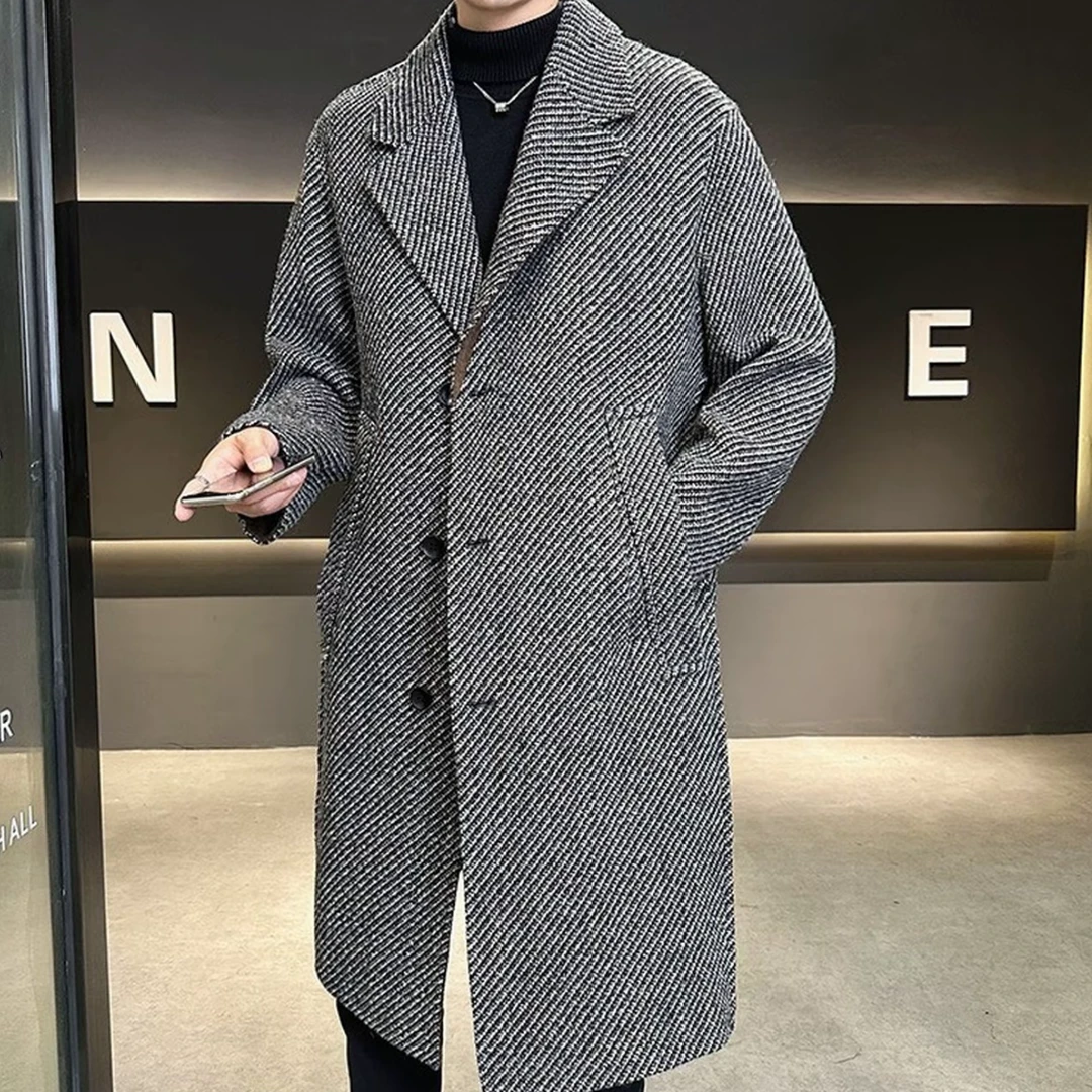 冬季厚款中长款秋冬加厚秋季翻领毛呢大衣时尚宽松