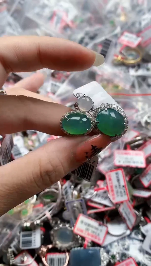 银S925镶嵌戒指翡翠天然A货缅甸翡翠