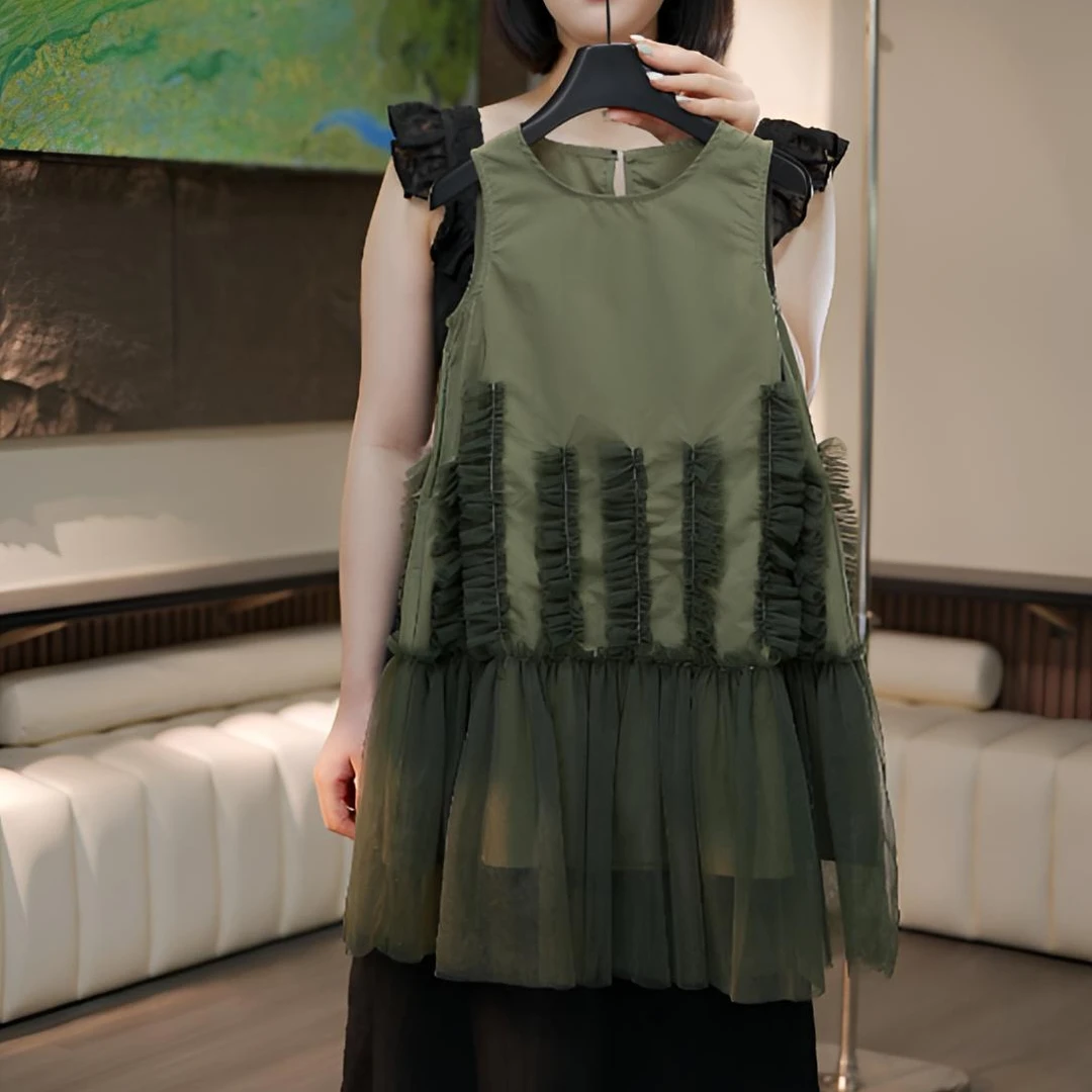 【九莫】2025夏季新品女童无袖连衣裙网纱百搭法式时尚小众亲子款
