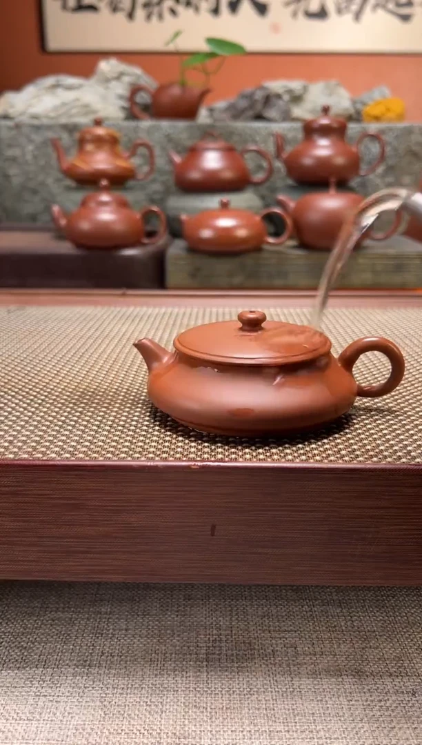 茶壶紫砂扁明炉 全手工超薄胎 纯料朱泥