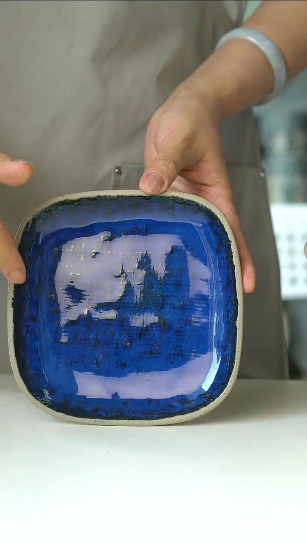 陶瓷微瑕粗陶亚麻星空蓝15cm方盘@4-2@