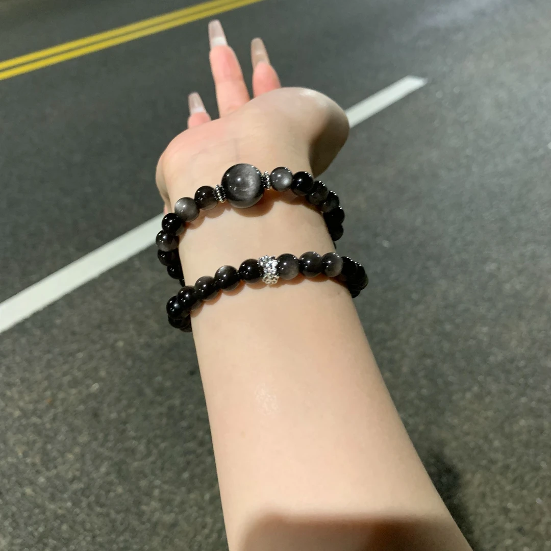 双圈银曜石手串 DIY设计款银曜石 天然银曜