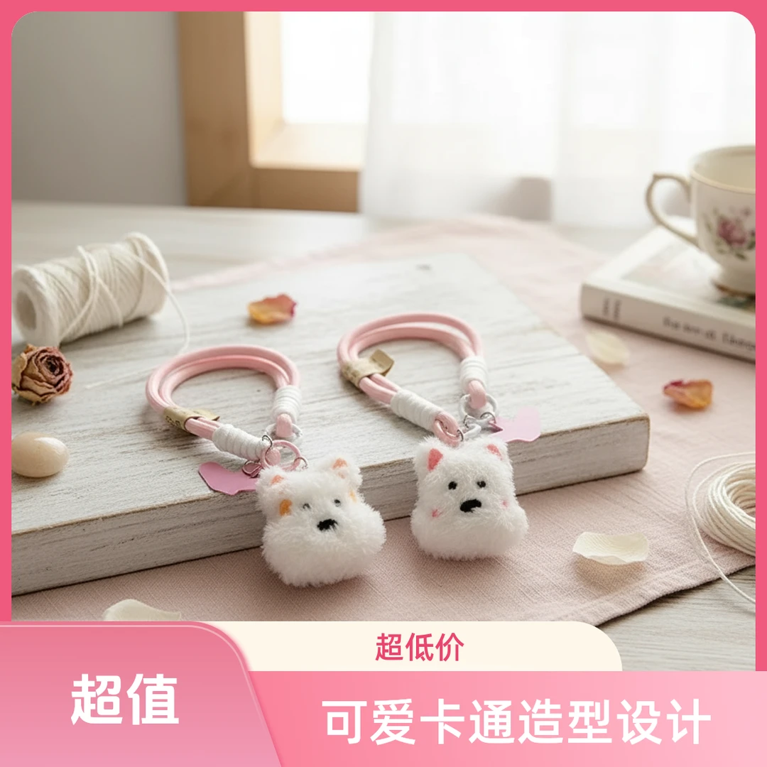 韩系卡通手机挂链萌宠创意西高地公仔手机挂绳森系ins风格短款
