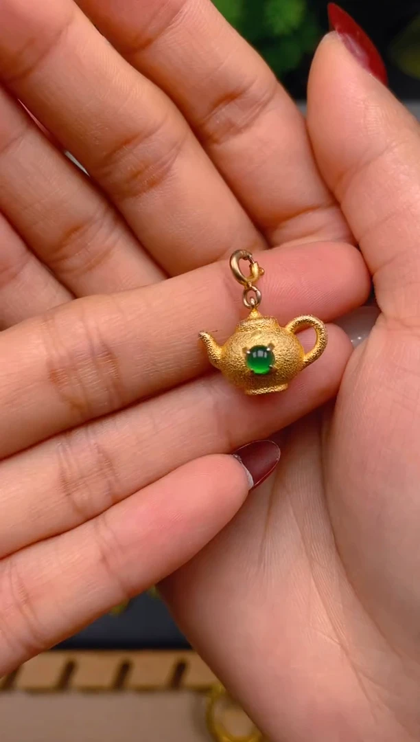 吊坠(不含链)银S925镶嵌翡翠把把壶