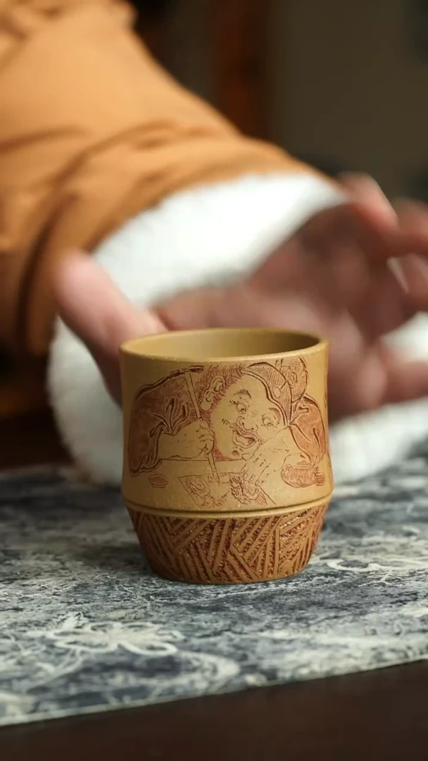 茶杯紫砂85号  段泥竹节钟馗杯 宜兴紫砂原矿作品