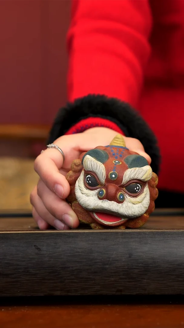 【闪购商品】紫砂茶壶红色狮子杯