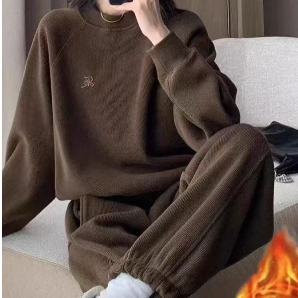 加绒加厚运动套装女秋冬2025新款时尚减龄洋气休闲圆领卫衣两件套