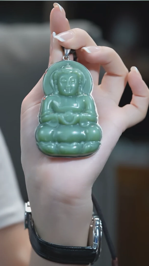 颈饰银S925镶嵌和田玉（碧玉）观音