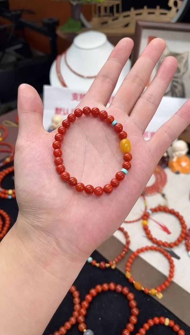 未镶嵌手串南红玛瑙南红单圈蜜蜡手串QF-A458（多样性发一）