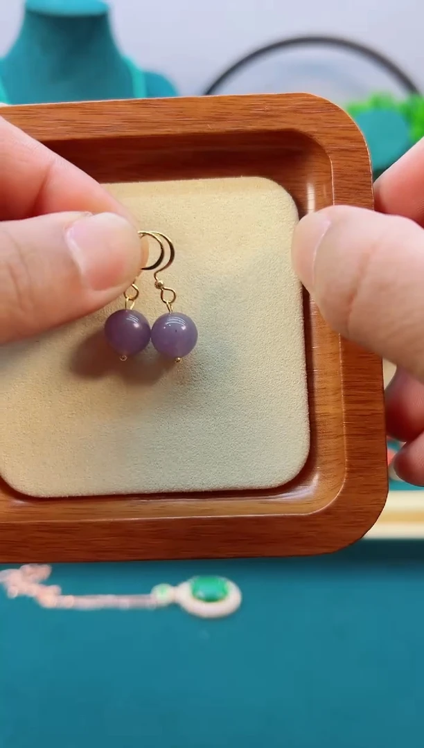 和田玉14K金镶嵌耳饰E422