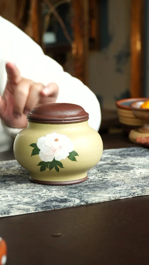 茶杯紫砂12号 特惠山茶花茶叶罐 宜兴紫砂原矿作品