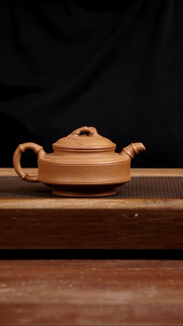 茶壶紫砂冷金黄双线竹鼓200CC