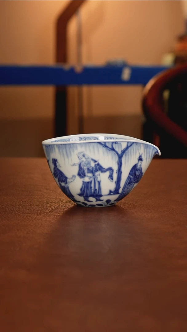 景德镇瓷器，青花瓷手绘茶具~三顾茅庐