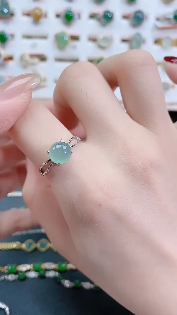 银S925镶嵌戒指翡翠天然翡翠