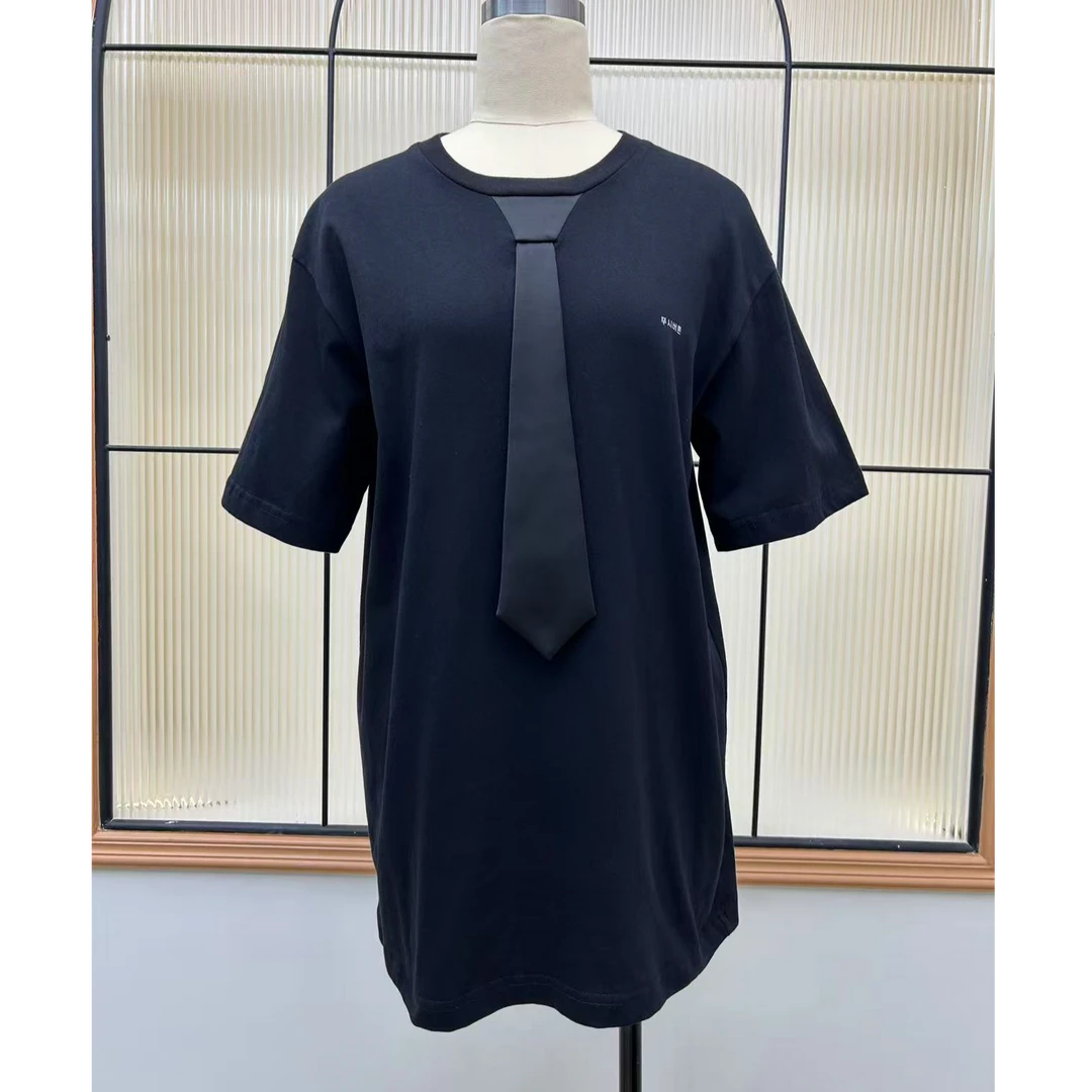 小众设计感带领带圆领T恤上衣  H8010