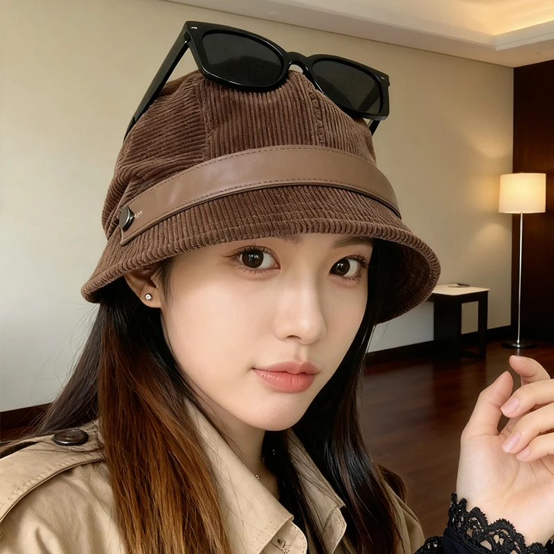 灯芯绒渔夫帽*一帽多戴可做小礼帽2025新秋冬百搭显脸小 骑车可戴