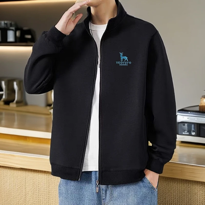 立领外套胖男生春秋季薄款春装夹克外穿加肥加大码男装200-300斤