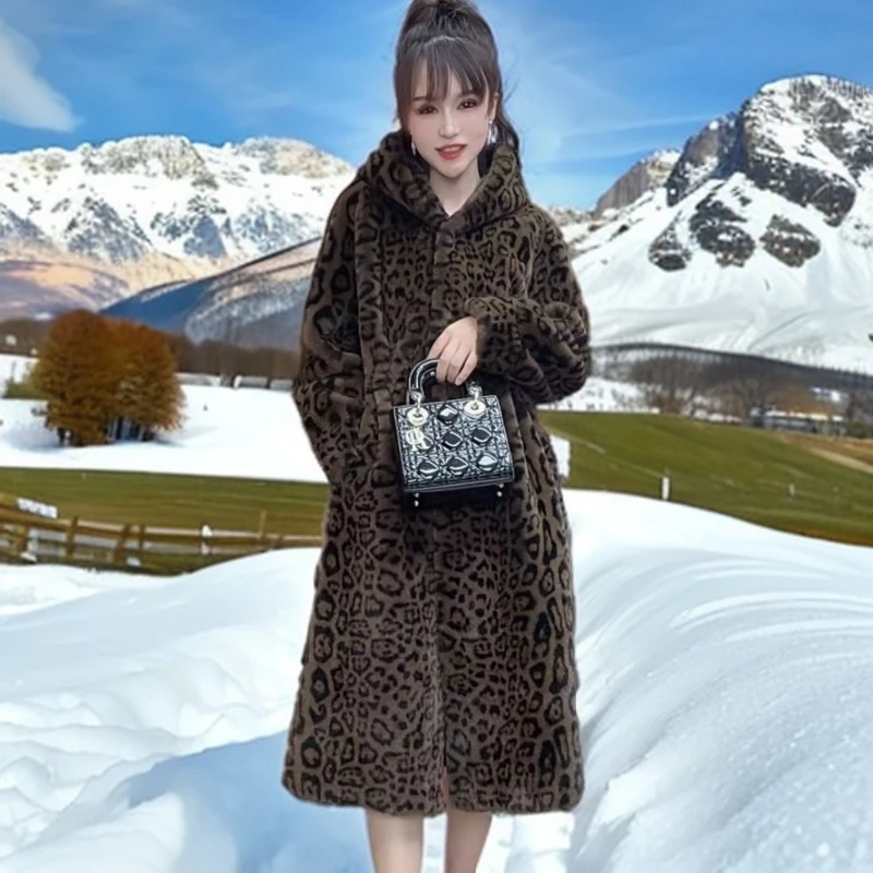 【淼姐专属L2】D 貂绒皮毛一体带帽款外套时尚女士冬季休闲长款加厚