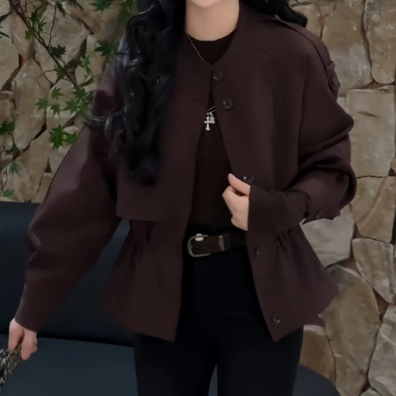 早秋时尚风英伦风夹克短外套早秋高级感百搭休闲小立领宽松小外套