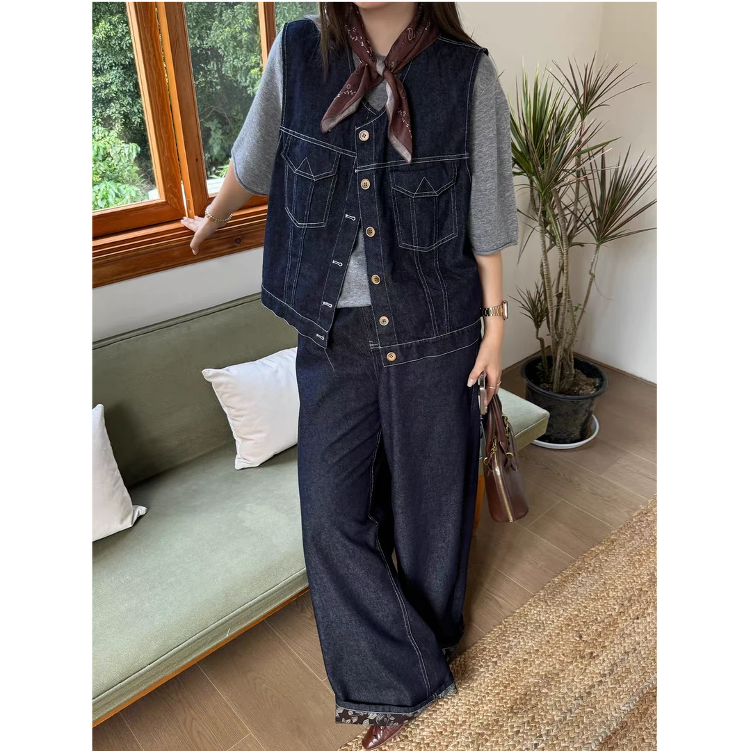 【现货秒发-NAZ微胖大码定制】杂志主编丹宁牛仔套装