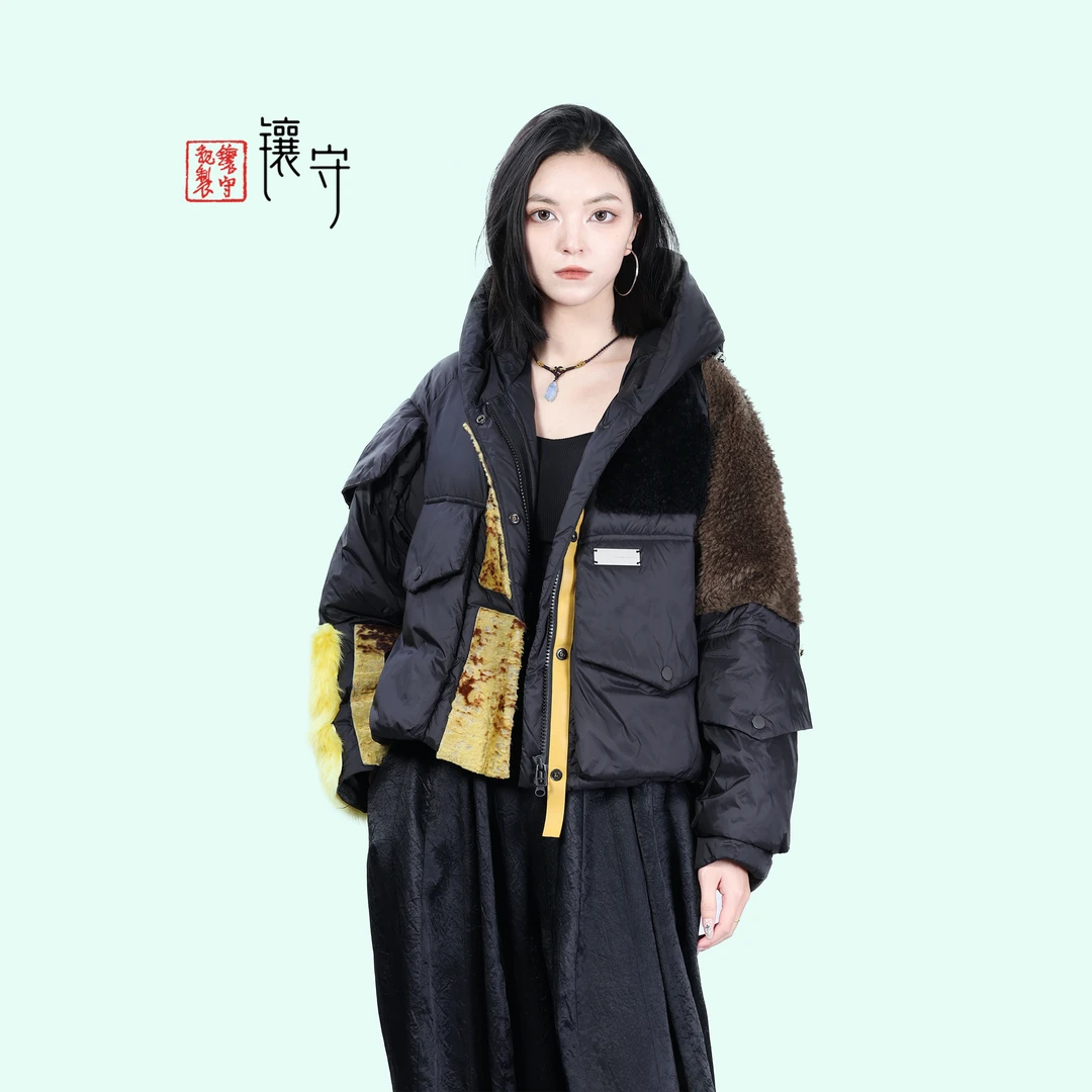 【镶守·蔷薇】冬季时尚气质设计师宽松百搭保暖白鹅绒服LT378黑 白