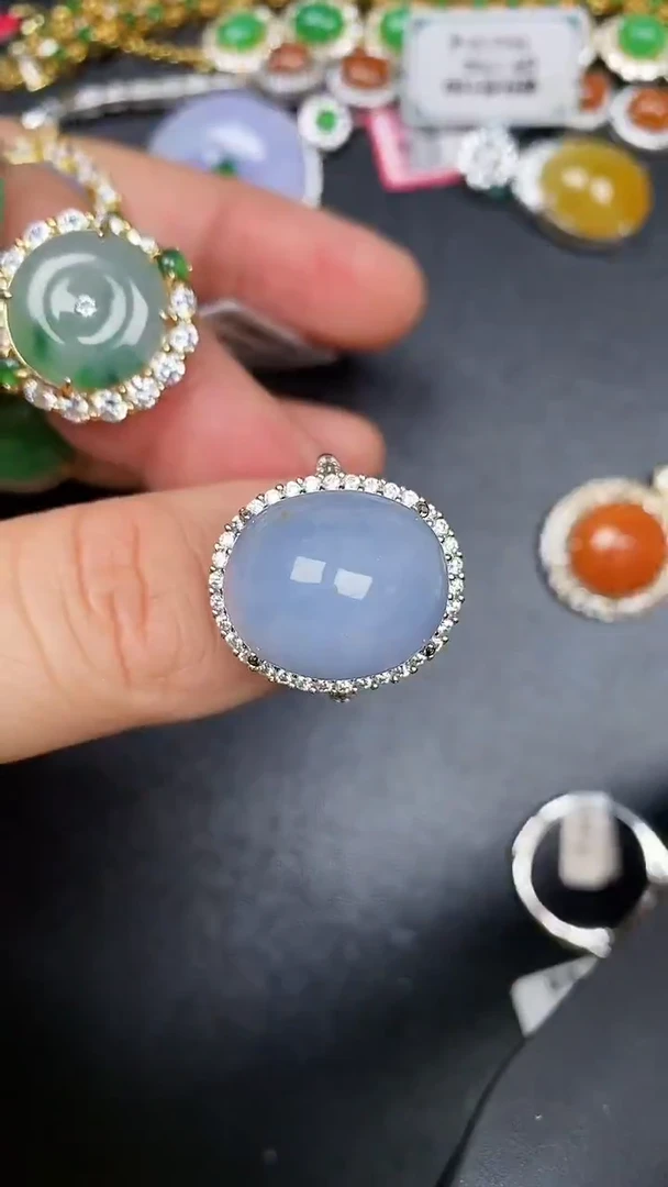 银S925镶嵌戒指翡翠3490