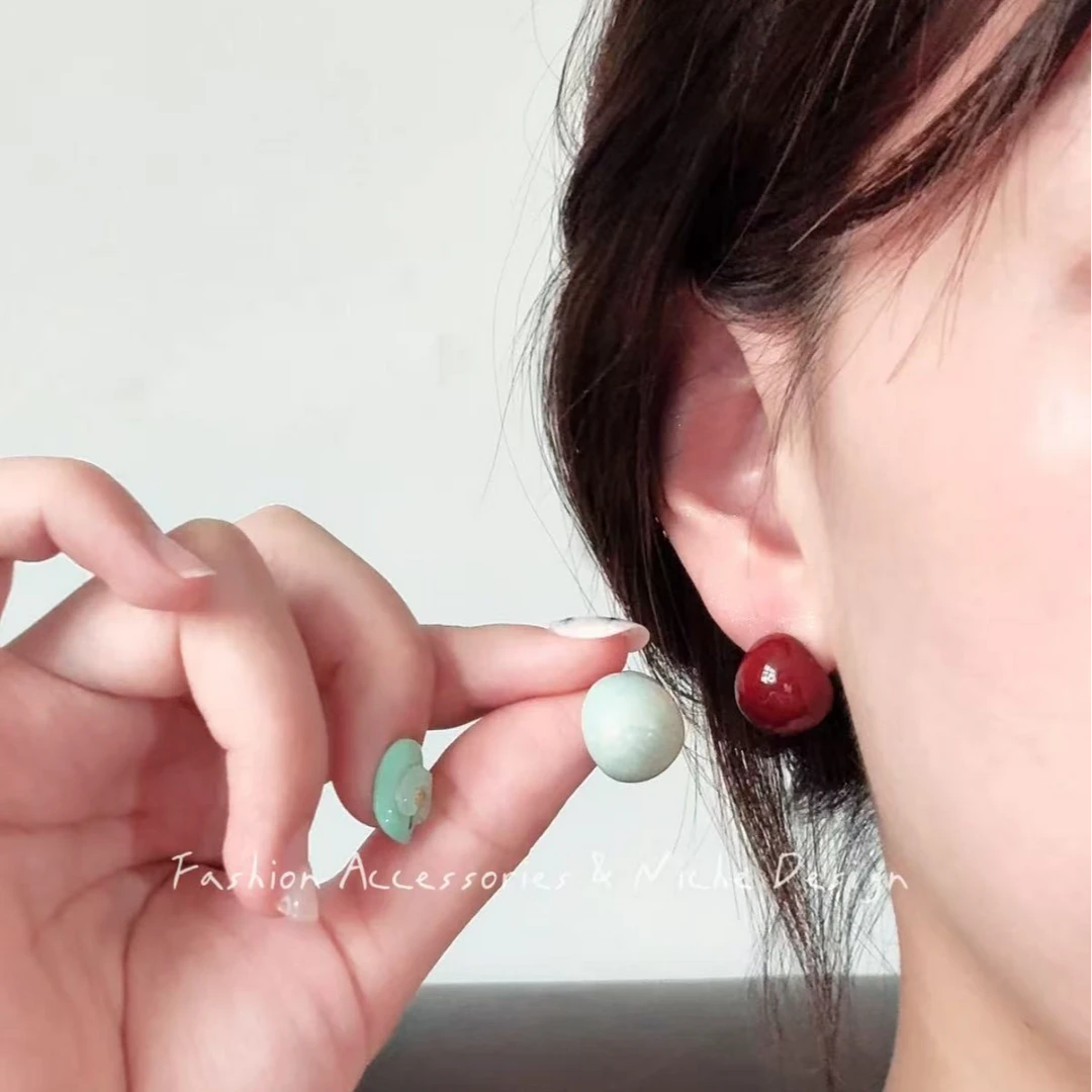 黄铜珐琅耳饰 夏日多巴胺 甜美耳钉百搭通勤小众设计手绘耳环