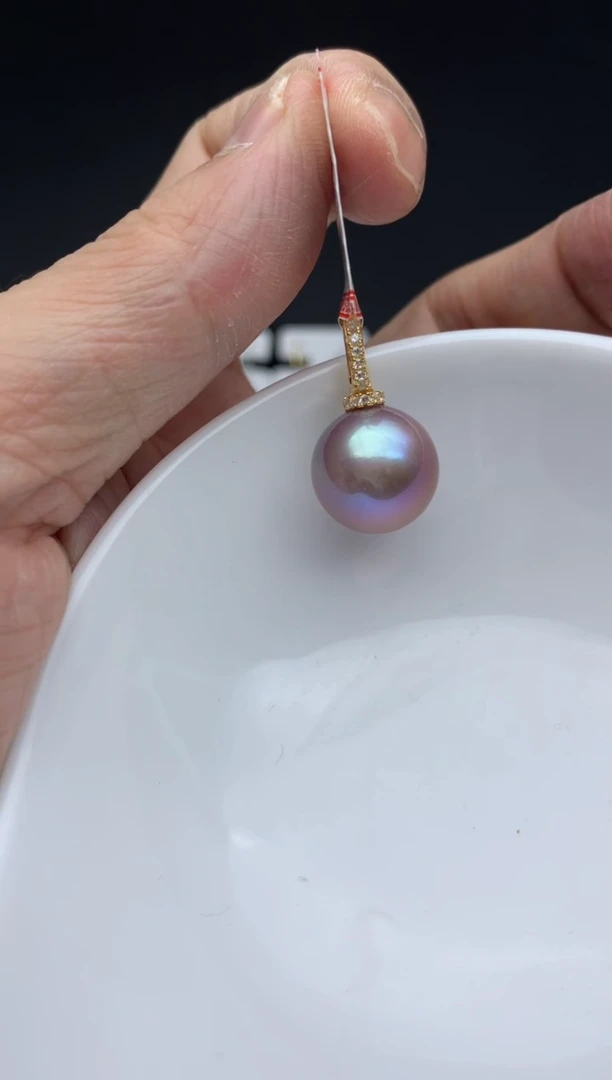 银S925镶嵌ff淡水珍珠紫珠吊坠（赠链）13~14mm