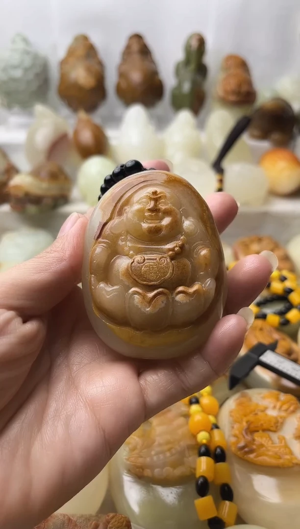 石材方解石棉纹正常不退换弥勒佛